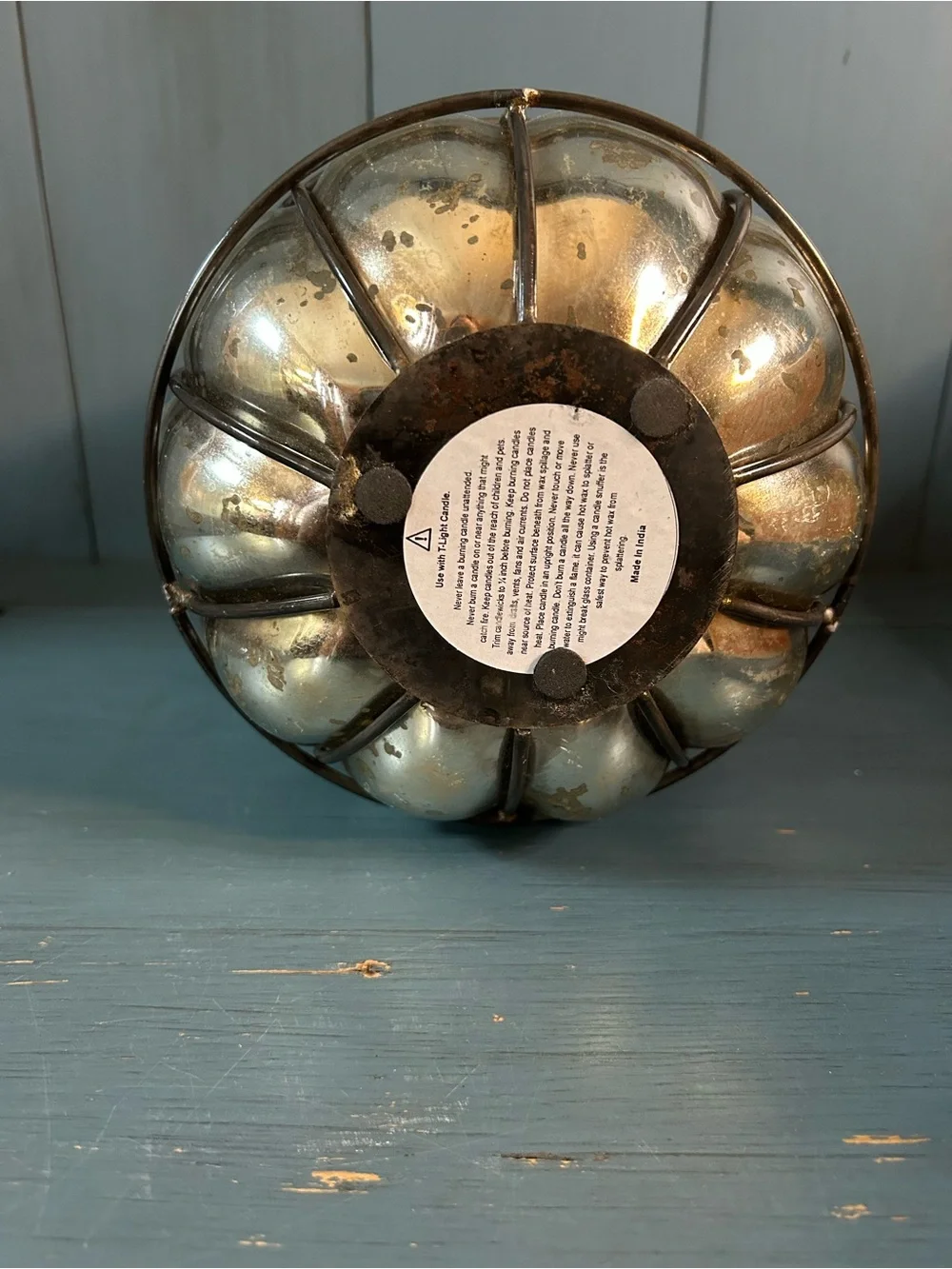 Vintage-Style Gold Mercury Glass Lantern with Wire Cage | 8” Tall